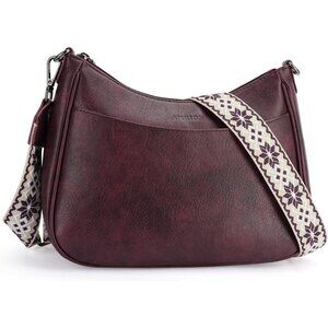 Women's Grape Imported Leather Crossbody With Adjustable Strap Shoulder Handbag